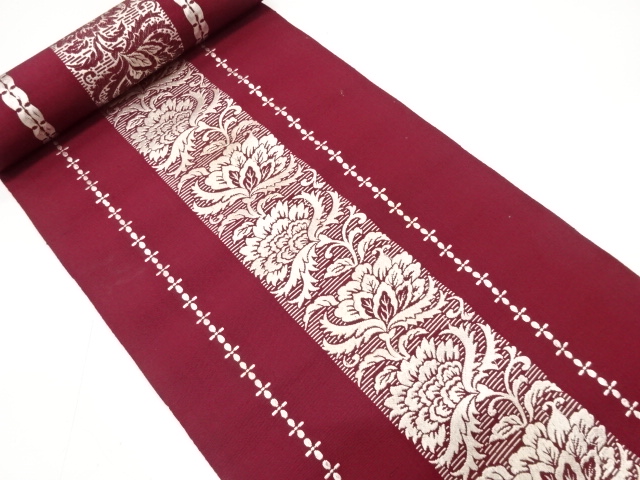 JAPANESE KIMONO / ANTIQUE BOLT FOR HASSUN OBI / WOVEN CHINESE FLOWERS